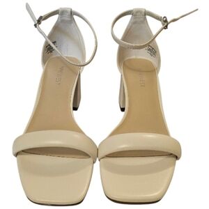 Nine West Cream Ankle-Strap Block Heel Sandals